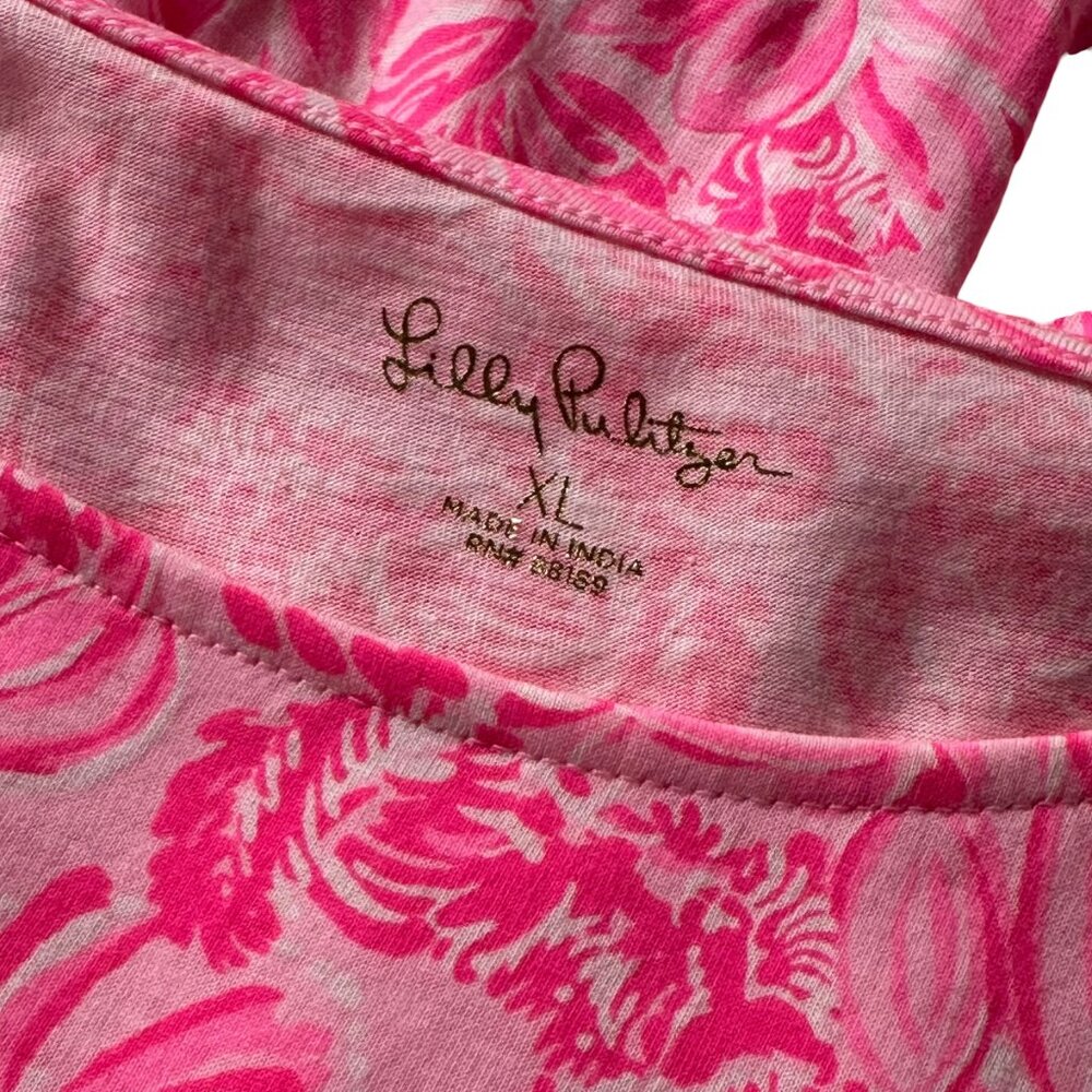 Lilly Pulitzer Women's GEANNA Dress Pink Blossom Foxy Llama 3/4 Sleeve XL - Picture 4 of 10